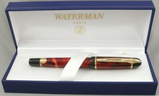 Waterman Phileas Red Marble & Gold Fountain Pen - Fine Nib - C.  2000