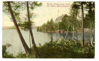 Fourth Lake Ny - Rocky Point Hotel - Postcard 4th Adirondacks/fulton Chain