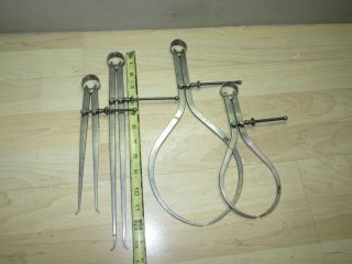 4 Vintage L S Starrett Spring Calipers Inside Outside Dividers Machinist Tools