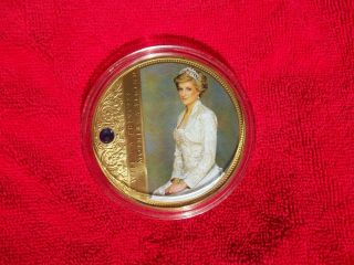 Princess Diana Commemorati - Coin=large=3 Inch Diameter With Blue Stone And Flower