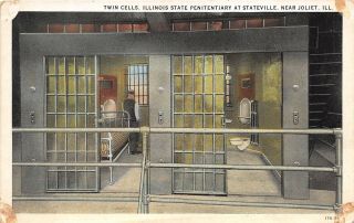 Stateville Joliet Illinois 1920s Postcard Twin Cells Penitentiary Prison Jail