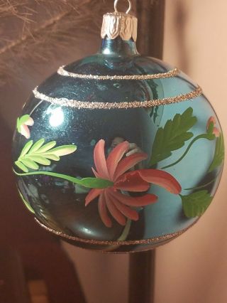 Radko " Blue Floral " Ball Ornament From " The First Decade " Extremely Rare Retired