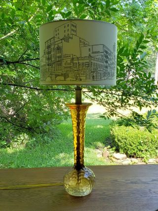 Vintage Mid Century Table Lamp Thumbprint Acrylic Amber Yellow