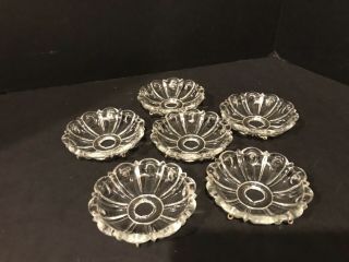 Vintage Set Of 6 Pressed Glass Scalloped Chandelier 3 1/8 Inch Bobeches