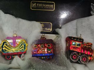 Christopher Radko Glass Ornament North Pole Express 3 Pc Train Set Christmas