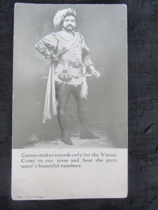 Antique 1914 Enrico Caruso Victor Advertising Postcard,  Bratton 