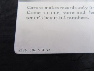 Antique 1914 Enrico Caruso Victor Advertising Postcard,  Bratton ' s Music Store 2