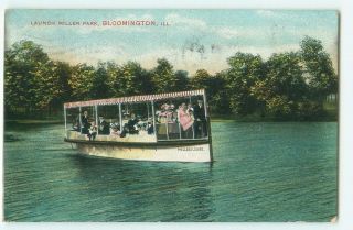 Bloomington Illinois Clara Louise Boat At Miller Park Launch 1908 Postcard 22545