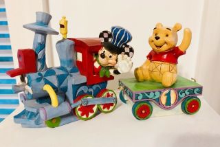 (set Of 2) Jim Shore Disney Mickey Birthday Train & Pooh Age 1,  Retired