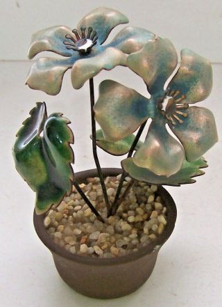 Small Vintage Bovano Of Cheshire Enamel On Copper Flower Sculpture