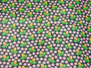 1.  5 Yards Vintage 36 " Wide Cotton Fabric Quilt Black Purple Yellow Small Floral