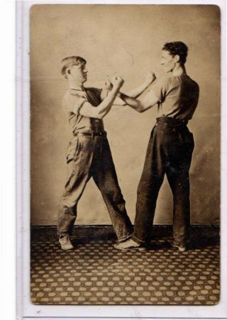 Real Photo Postcard Rppc - Sports Two Young Men Boxing