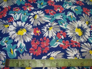Vintage Feed Sack: Bright Multi - Colored Floral On A Blue Background
