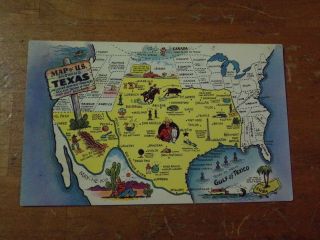 Vintage Postcard Map Of U.  S.  Showing Texas