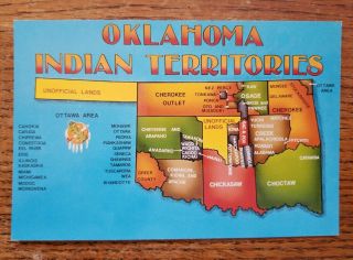 Postcard Oklahoma Indian Territories Map In The Great State Of Oklahoma