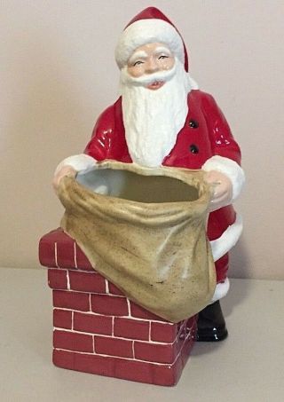 Vintage Santa Claus At Chimney Christmas Ceramic Planter Figurine 10 " H (1968)