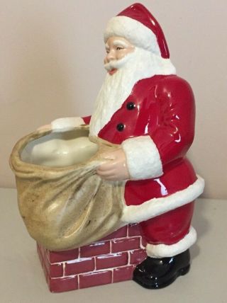 Vintage SANTA CLAUS at Chimney Christmas ceramic planter Figurine 10 