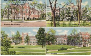 Linen Postcard Clark University,  Worcester,  Ma,  Mass 1945,  Multiview