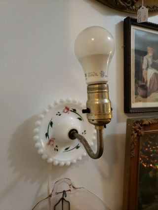 Vintage White Milk Glass Painted Hurricane Boudoir Parlor Wall Sconce Lamp