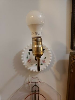 Vintage White Milk Glass Painted Hurricane Boudoir Parlor Wall Sconce Lamp 3