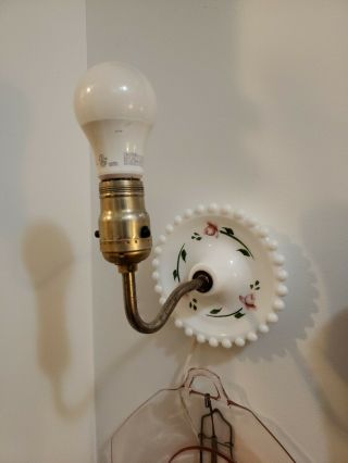 Vintage White Milk Glass Painted Hurricane Boudoir Parlor Wall Sconce Lamp 4