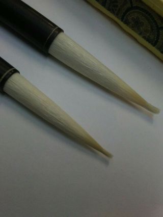 Calligraphy Brush 2pc Wood Box Signed Writing Bamboo Instruments Chinese