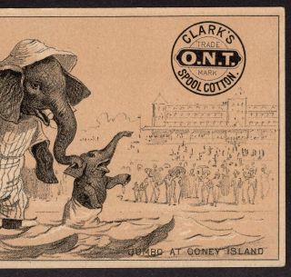 Coney Island Jumbo 1800 ' s Barnum Circus Elephant Clarks Sewing Thread Trade Card 4