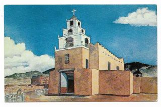 Vintage Mexico Chrome Postcard San Miguel Church Santa Fe Painting