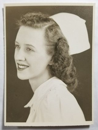 Studio Photograph Portrait Of Woman Wearing Nurse Cap Vintage