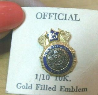 1/10 10k Gold Filled American Legion Service Pin For 25 Years 5/8 "