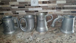 4 Vintage Wilton Pewter Mugs
