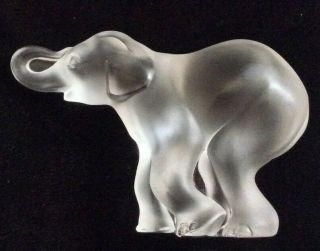 Signed Lalique Frosted Crystal Timori Baby Elephant Figurine Paperweight