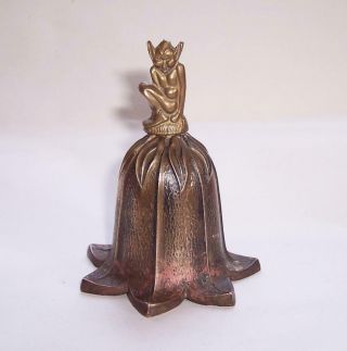 Vintage 1930s Brass Bell Lucky Cornish Pixie On Bluebell Flower