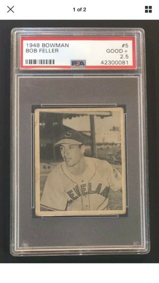 1948 Bowman 5 Bob Feller Psa 2.  5 Rookie Card | Baseball Hof Rc | Centered