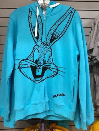 Six Flags Magic Mountain Looney Tunes Bugs Bunny Zipper Hoodie Sweater Xx - Large