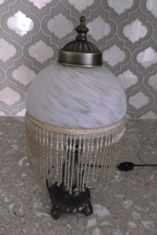 Vintage Look Victorian Style Table/boudoir Lamp With Beaded Fringe 14 " High