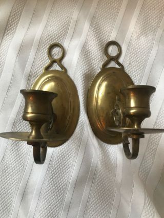 2 Vintage Brass Candle Holder Wall Sconce Pair