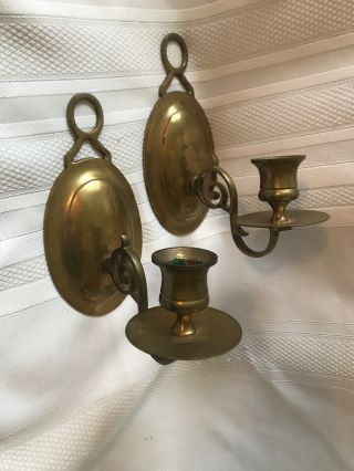 2 Vintage Brass Candle Holder Wall Sconce Pair 3