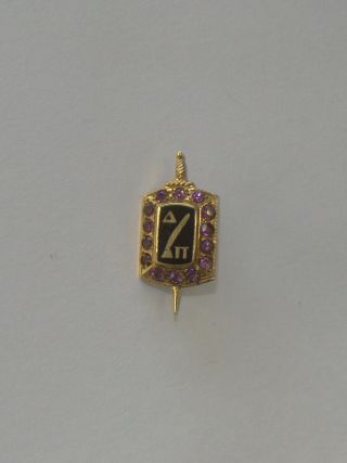 Delta Pi 10k Gold Sorority Fraternity Pin Badge W/ Purple Stones,  2.  5 Grams