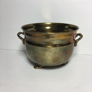 Vintage Brass Bowl 5 - 1/2 " Diameter - 4 " Tall Footed - Handles