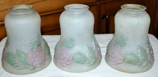3 VINTAGE Frosted REVERSE PAINTED Floral Light Globe GLASS Ceiling Fan Shade 2