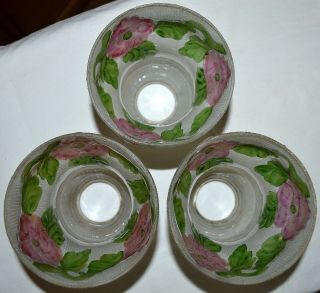 3 VINTAGE Frosted REVERSE PAINTED Floral Light Globe GLASS Ceiling Fan Shade 8