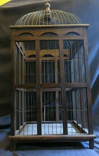 Bird Cage - Large Decorative Wood And Metal Wire With Circle Hook