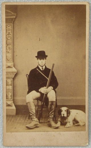 Cdv Hunter Rifle Dog Tean Staffordshire Hunting Gamekeeper Victorian Photo