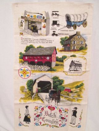 Nos Vintage Kitchen Tea Towel Linen Signed R Batchelder Amish Pa Dutch Country