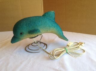 Vintage Melted Plastic Blue Dolphin Table Top Night Light