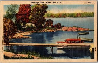 Greetings From Copake Lake Ny C1953 Vintage Postcard T02
