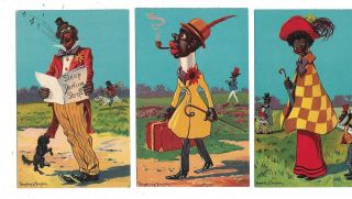 3 Black Americana Postcards Artist Signed Donadini Dresden Jr.