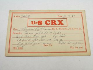 H15 Antique Vintage Postcard Ham Radio Qsl U - 8 Crx Cleveland Oh Ohio 1927