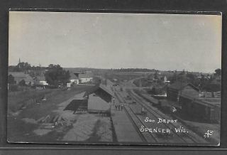 Rppc Birdseye View Of The Soo Train Depot,  Spencer Wi,  Mailed 1911